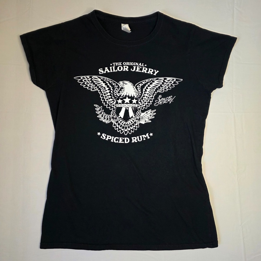 Womens Gildan black Sailor Jerry Spiced Rum t-shirt size L